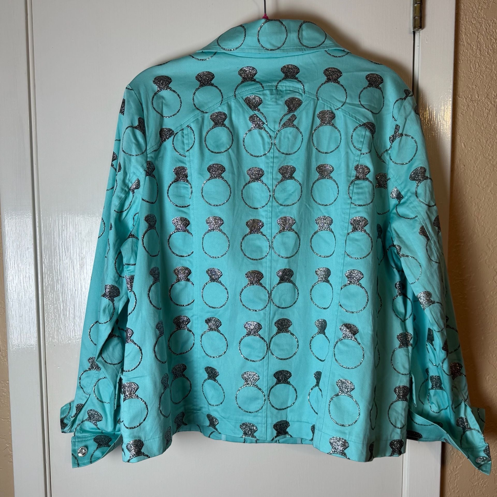 Berek Women’s XL Turquoise Engagement Ring Print Jacket Rhinestone Bling Artwear 5