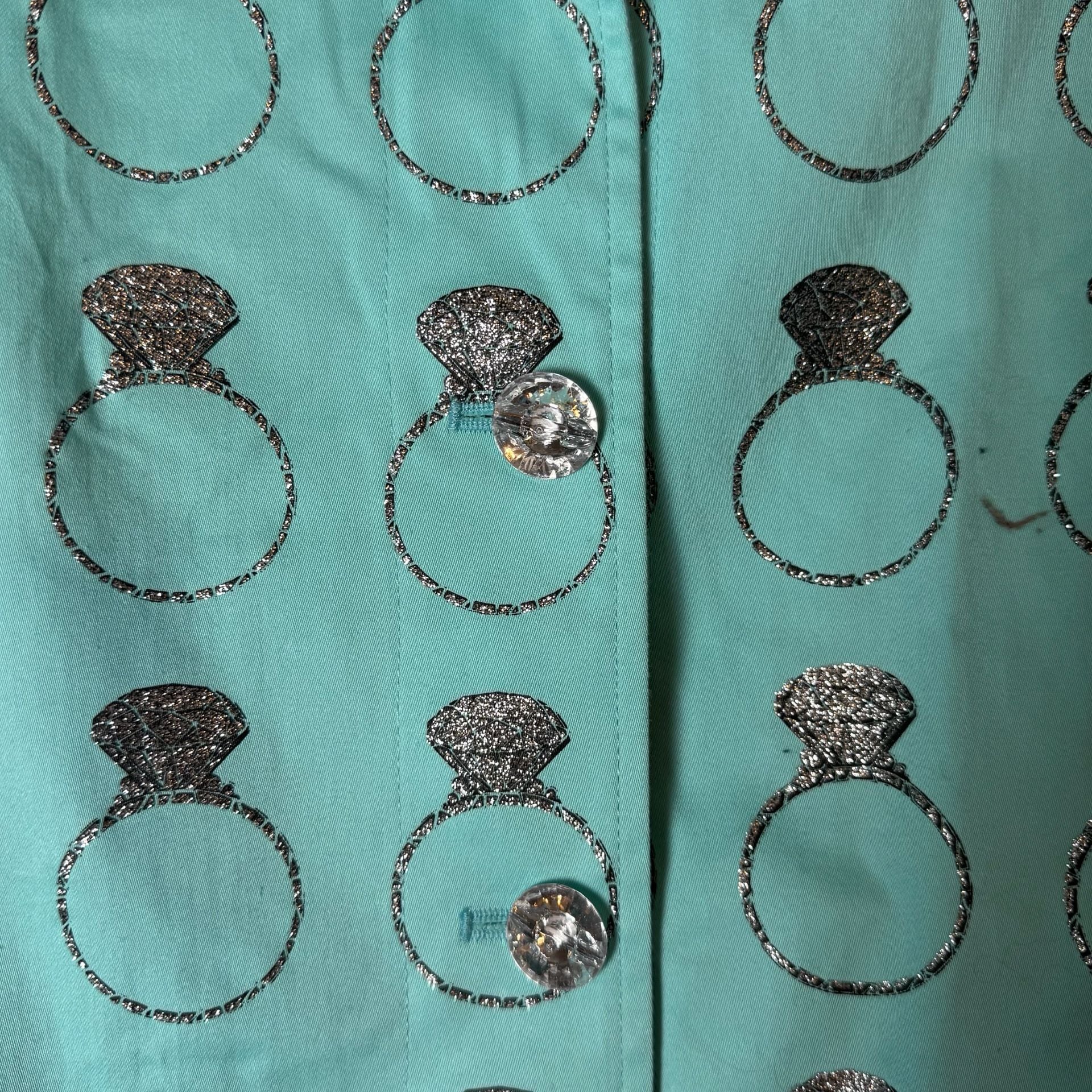 Berek Women’s XL Turquoise Engagement Ring Print Jacket Rhinestone Bling Artwear 6
