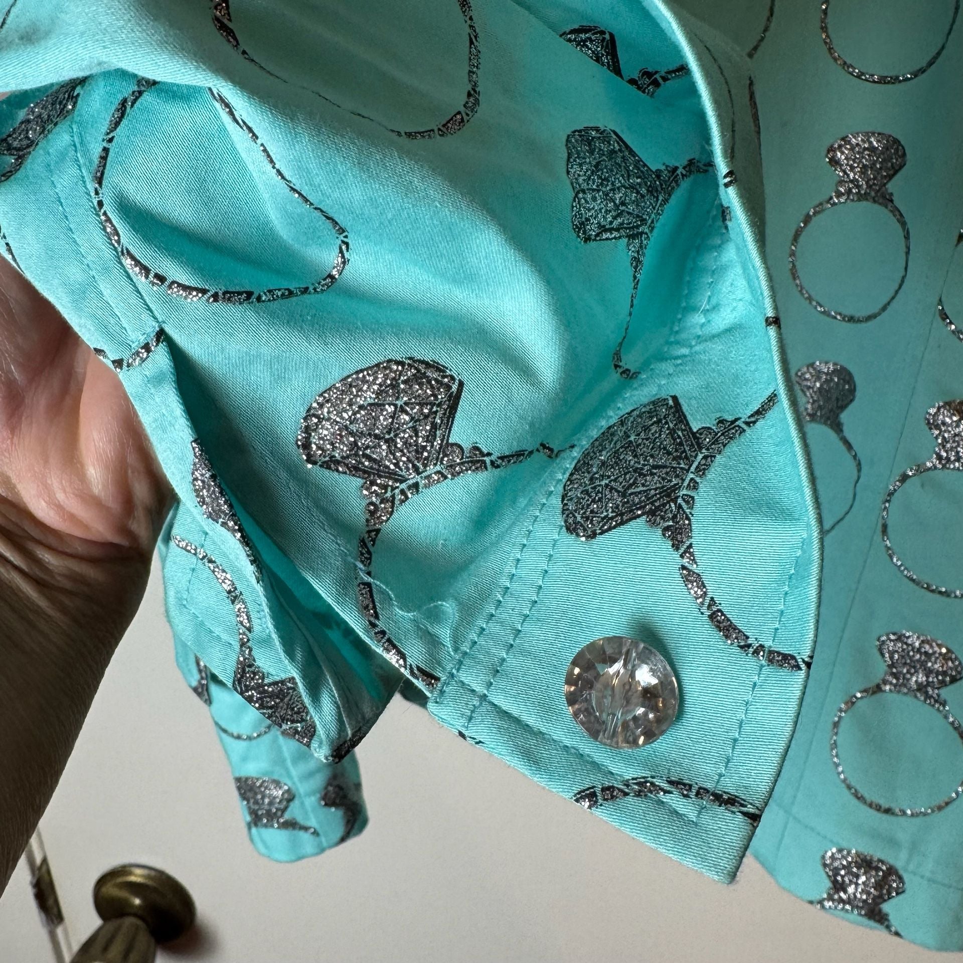 Berek Women’s XL Turquoise Engagement Ring Print Jacket Rhinestone Bling Artwear 7