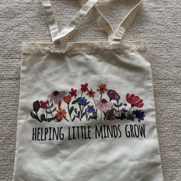 Helping Little Minds Grow Floral Canvas Tote Bag