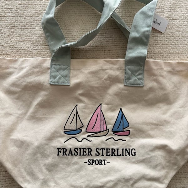 Frasier Sterling Sport Sailboat Embroidered Canvas Tote Bag