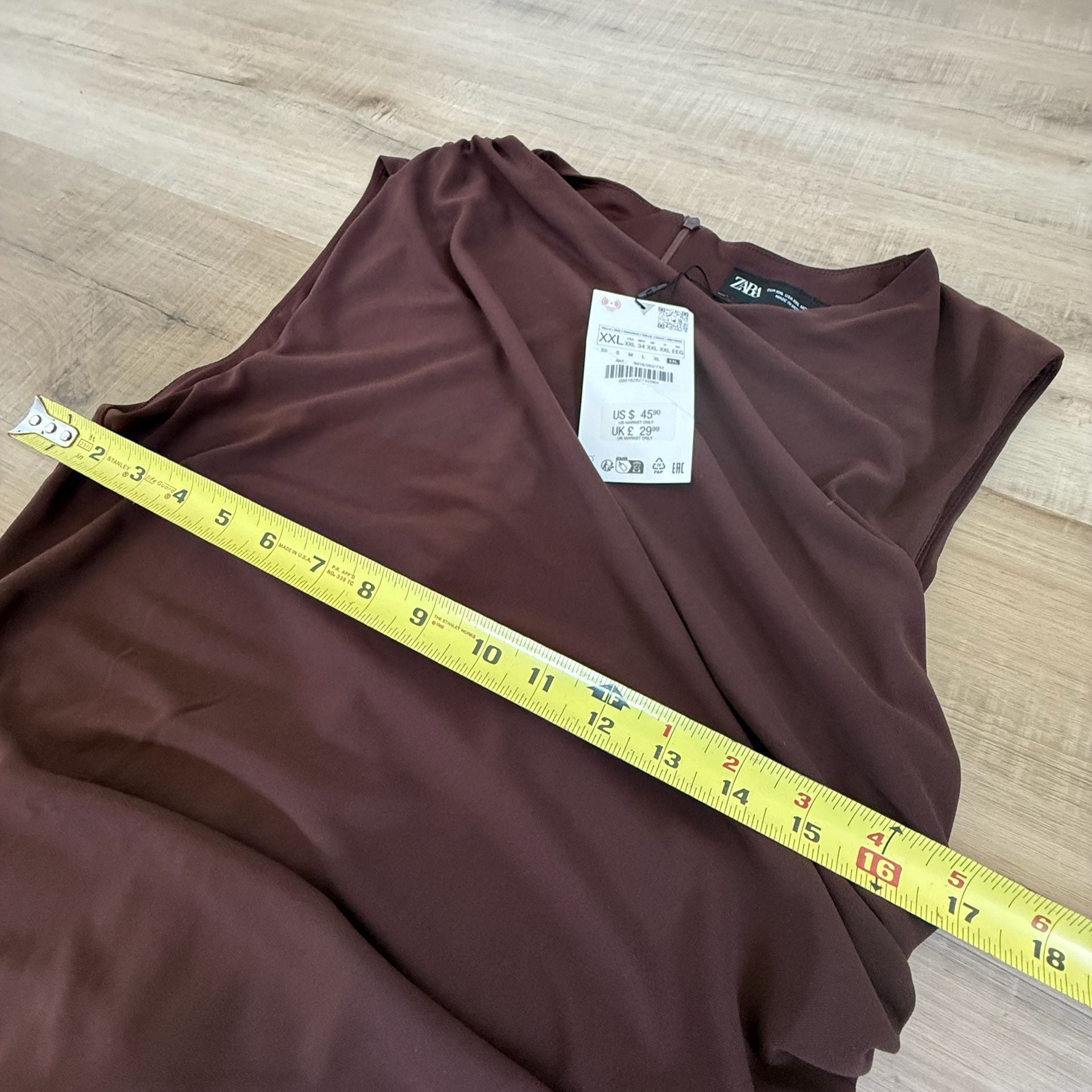 NEW Zara Chocolate Brown Sleeveless Ruched Mini Dress Size XXL 5