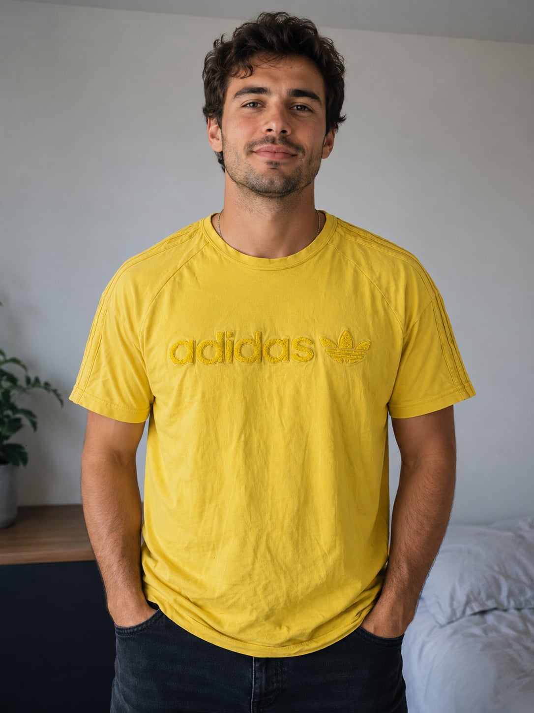 Vintage Adidas Trefoil Logo Embroidered Yellow T-Shirt 2