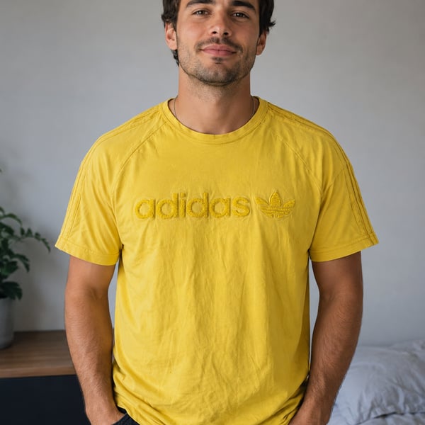 Vintage Adidas Trefoil Logo Embroidered Yellow T-Shirt