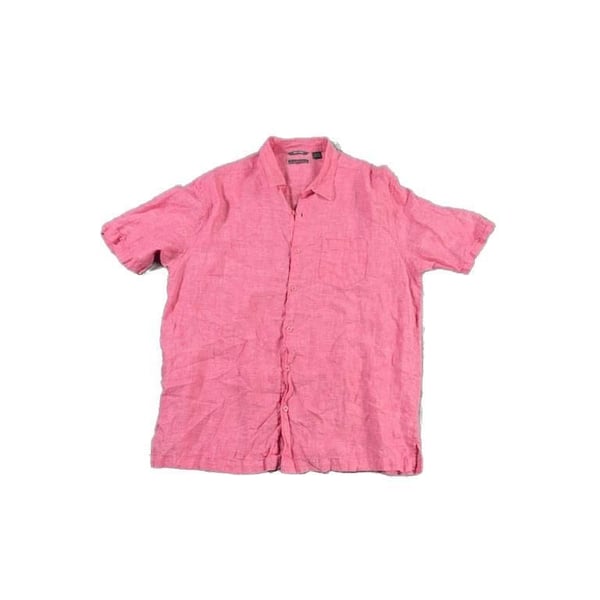 Cubavera Men's Pink 100% Linen Short Sleeve Button Down Shirt XL