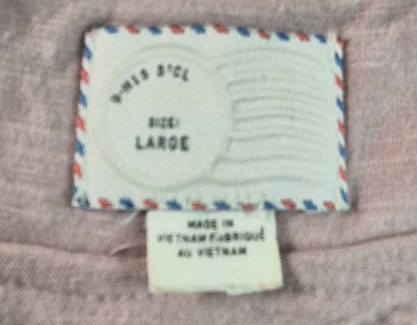 POSTAGE STAMP 3/4 sleeve top. Light brown with blue, green & black polka dots. Large 3
