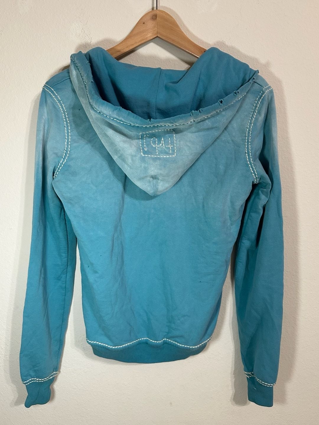 True Religion Women's Full Zip Hoodie Blue Size M distress look 4