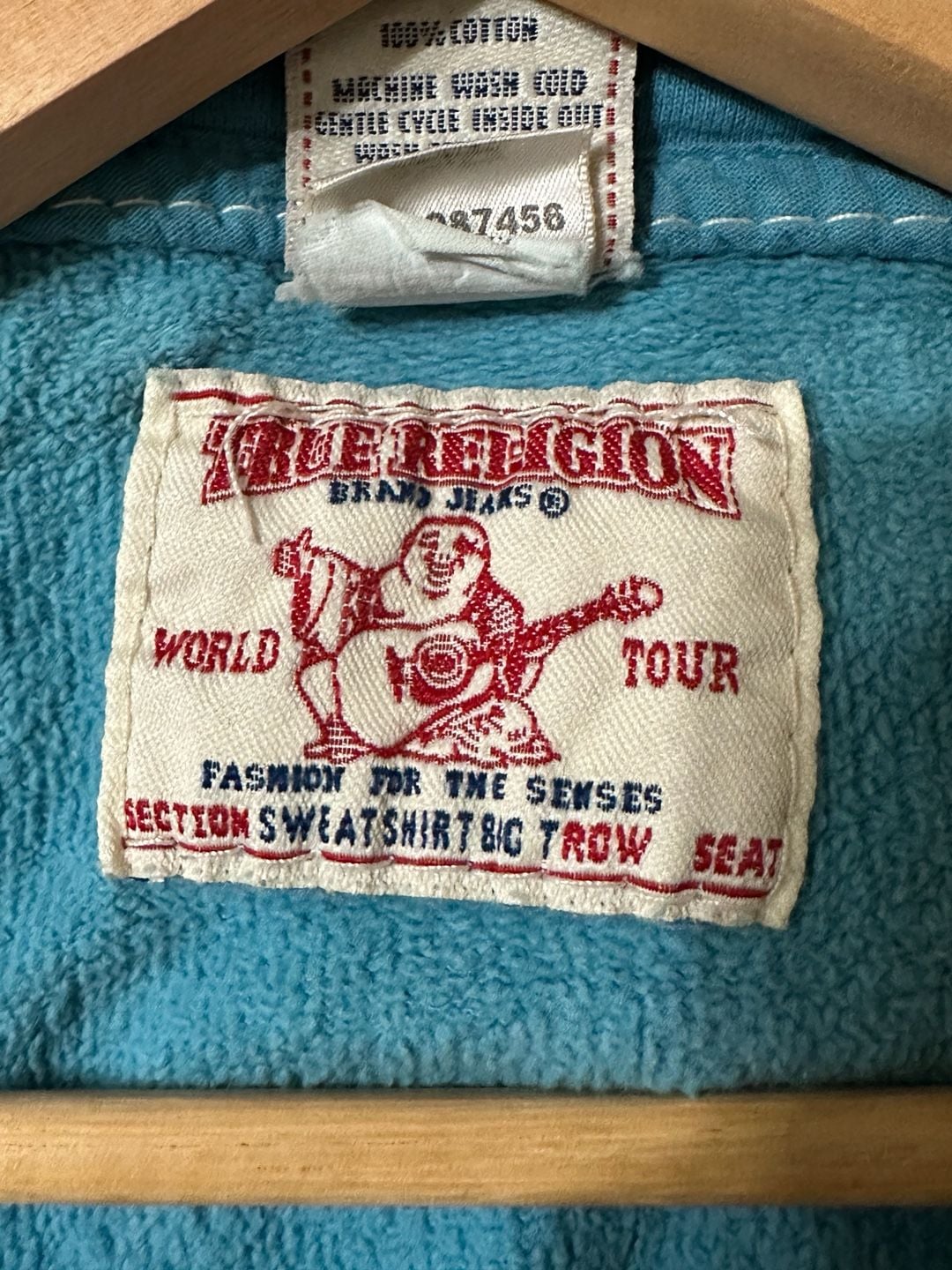 True Religion Women's Full Zip Hoodie Blue Size M distress look 5