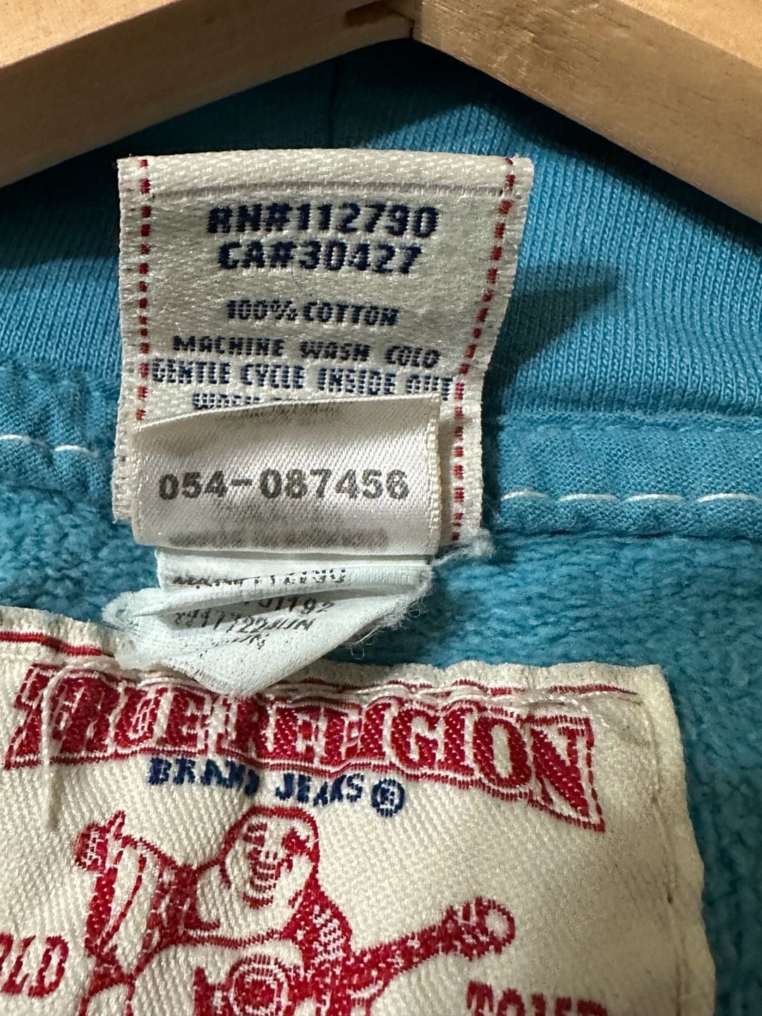 True Religion Women's Full Zip Hoodie Blue Size M distress look 6