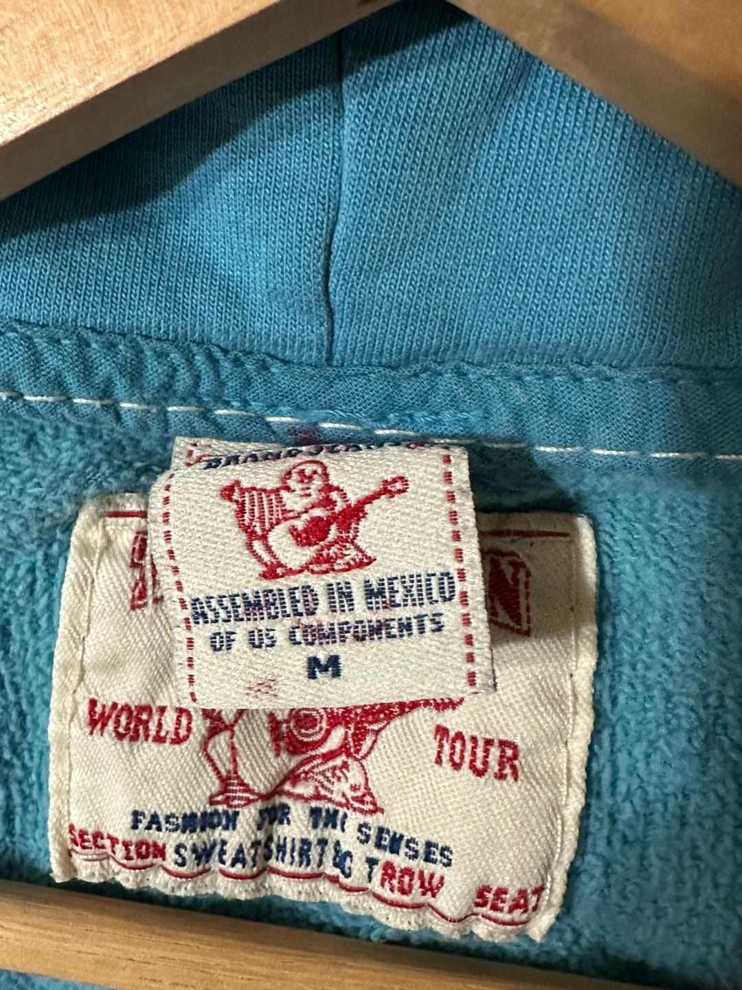 True Religion Women's Full Zip Hoodie Blue Size M distress look 7