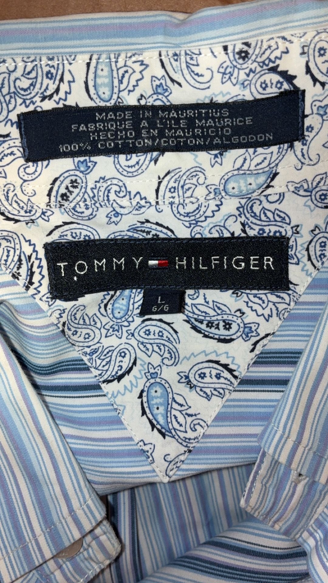 Tommy Hilfiger Men's Long Sleeve Button Down Shirt Blue Striped Size L 7