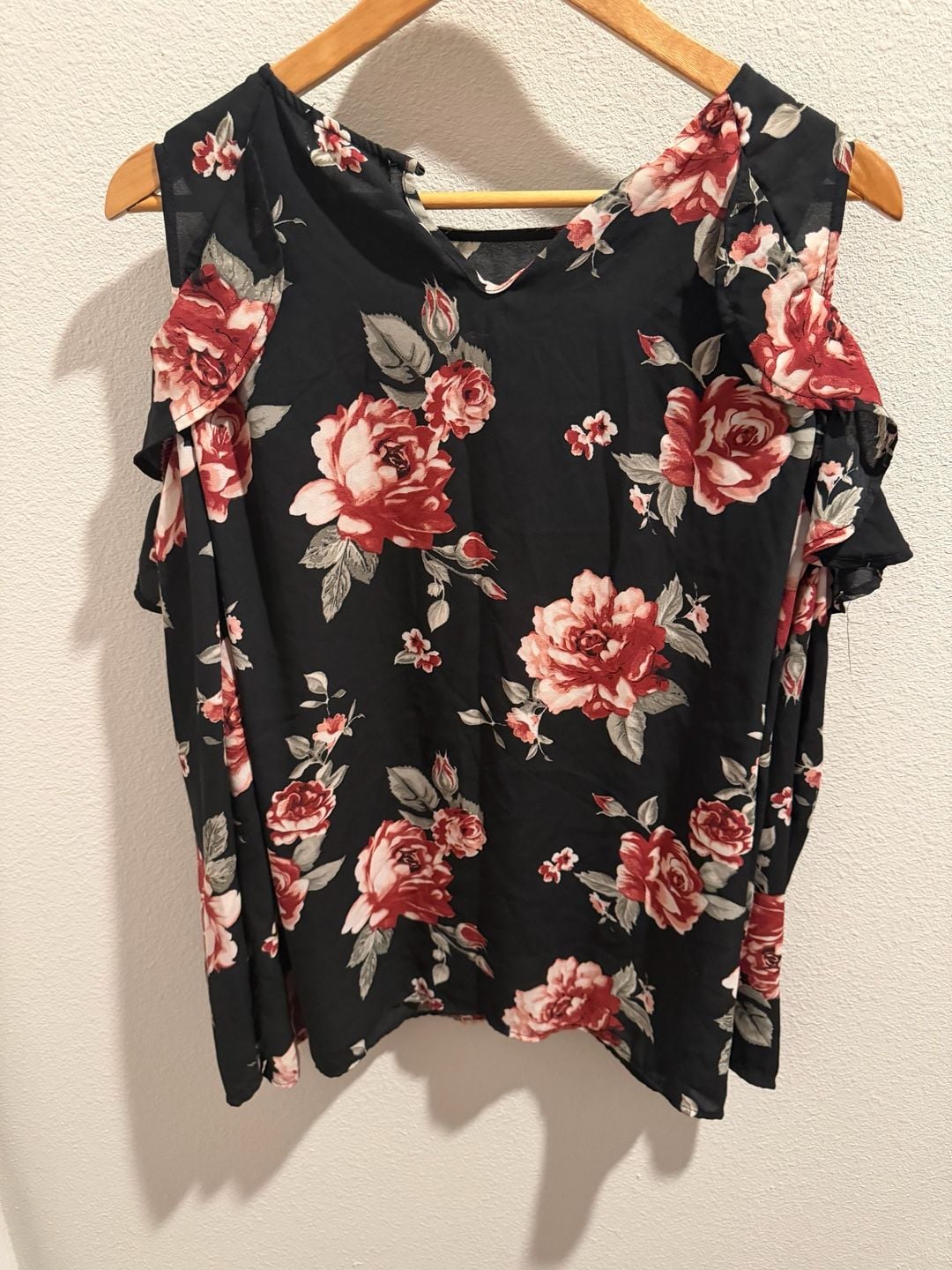 Stella Tweed Floral Cold Shoulder Ruffle Blouse Size XL 5