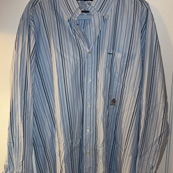 Tommy Hilfiger Men's Long Sleeve Button Down Shirt Blue Striped Size L