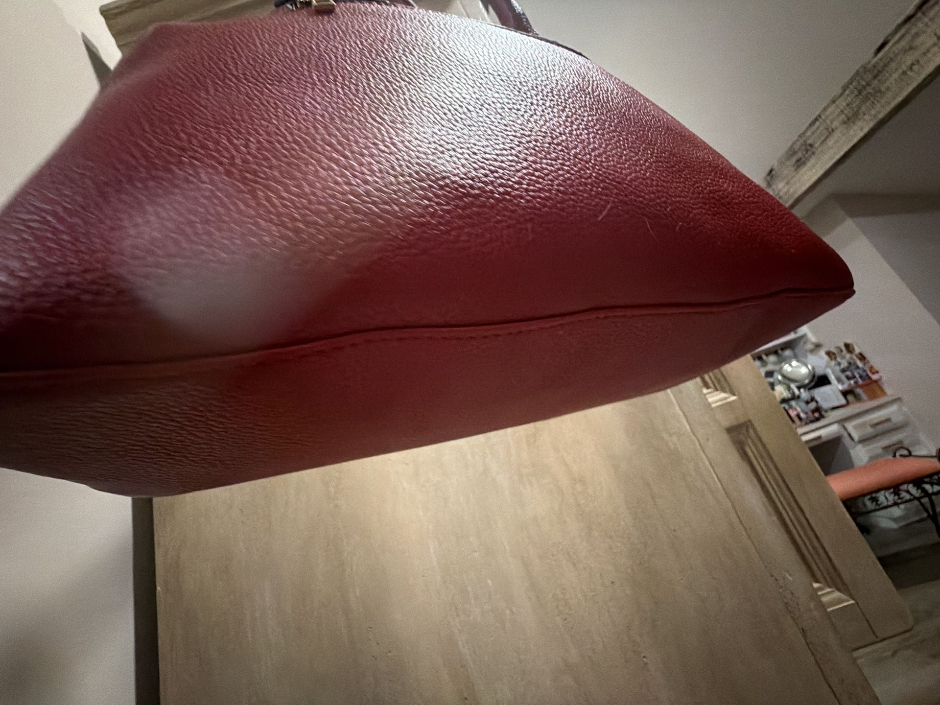 London Fog Collection Red Pebbled Faux Leather Dome Satchel Handbag 7