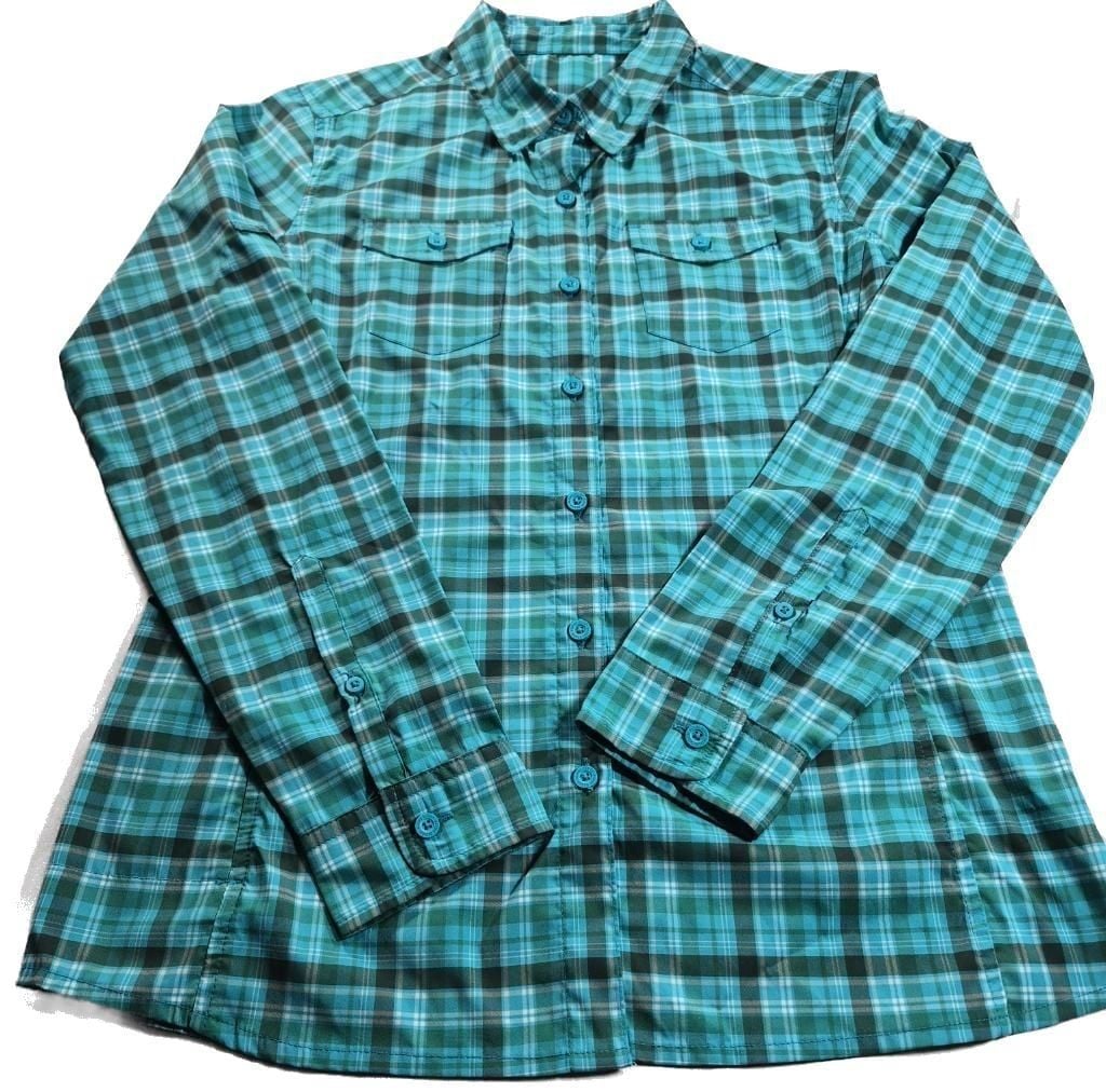 Alpine Design Button-Up Shirt Women's Size S Blue Plaid Roll Tab Long Sleeves 3