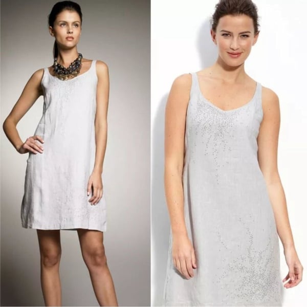 Eileen Fisher Women's Gray Irish Linen Embellished Tank Dress Size L