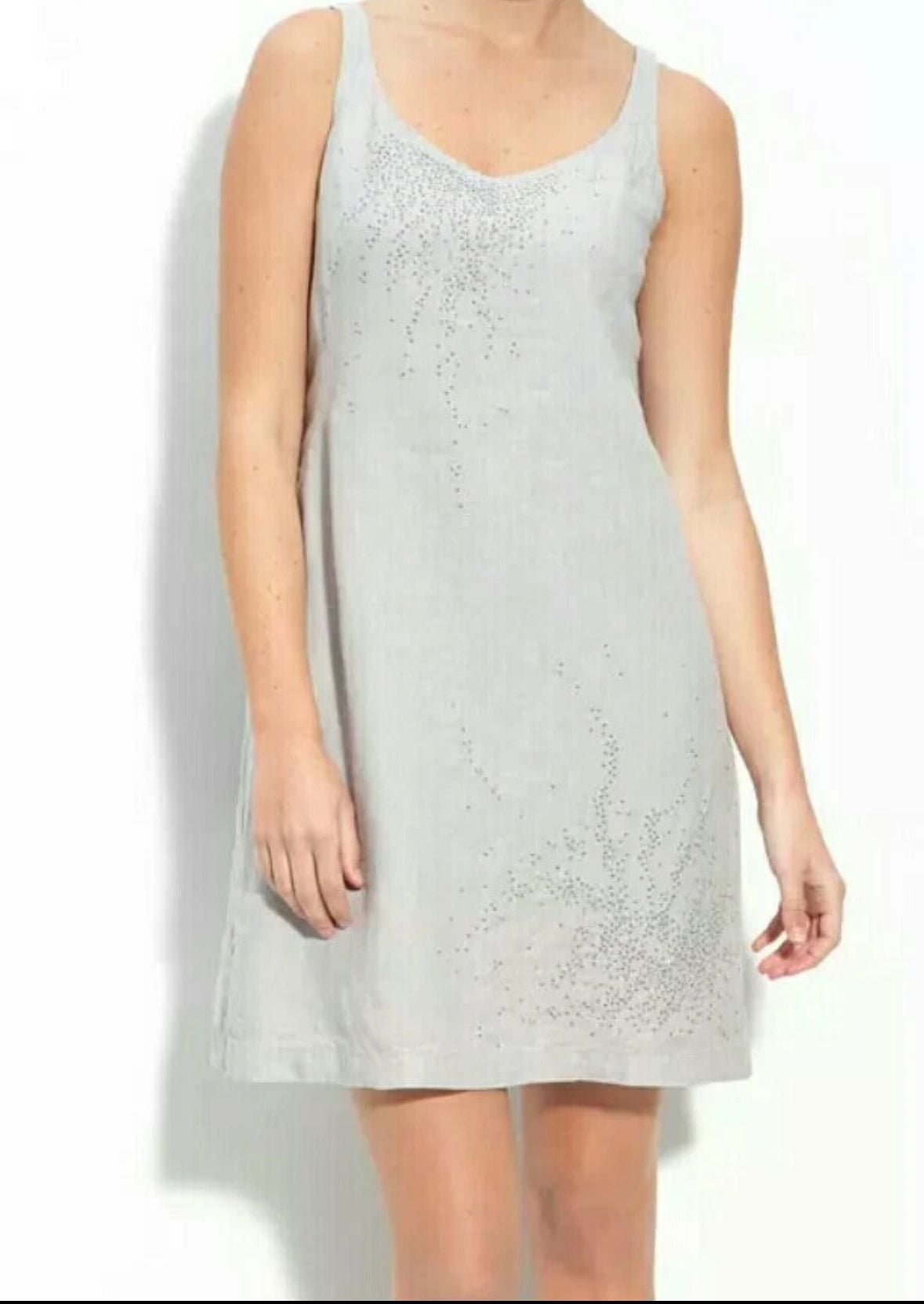 Eileen Fisher Women's Gray Irish Linen Embellished Tank Dress Size L 8