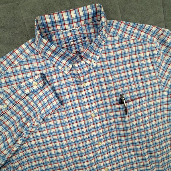 Vineyard Vines On-The-Go Performance OTG Brrr Plaid Button Down Shirt Size L