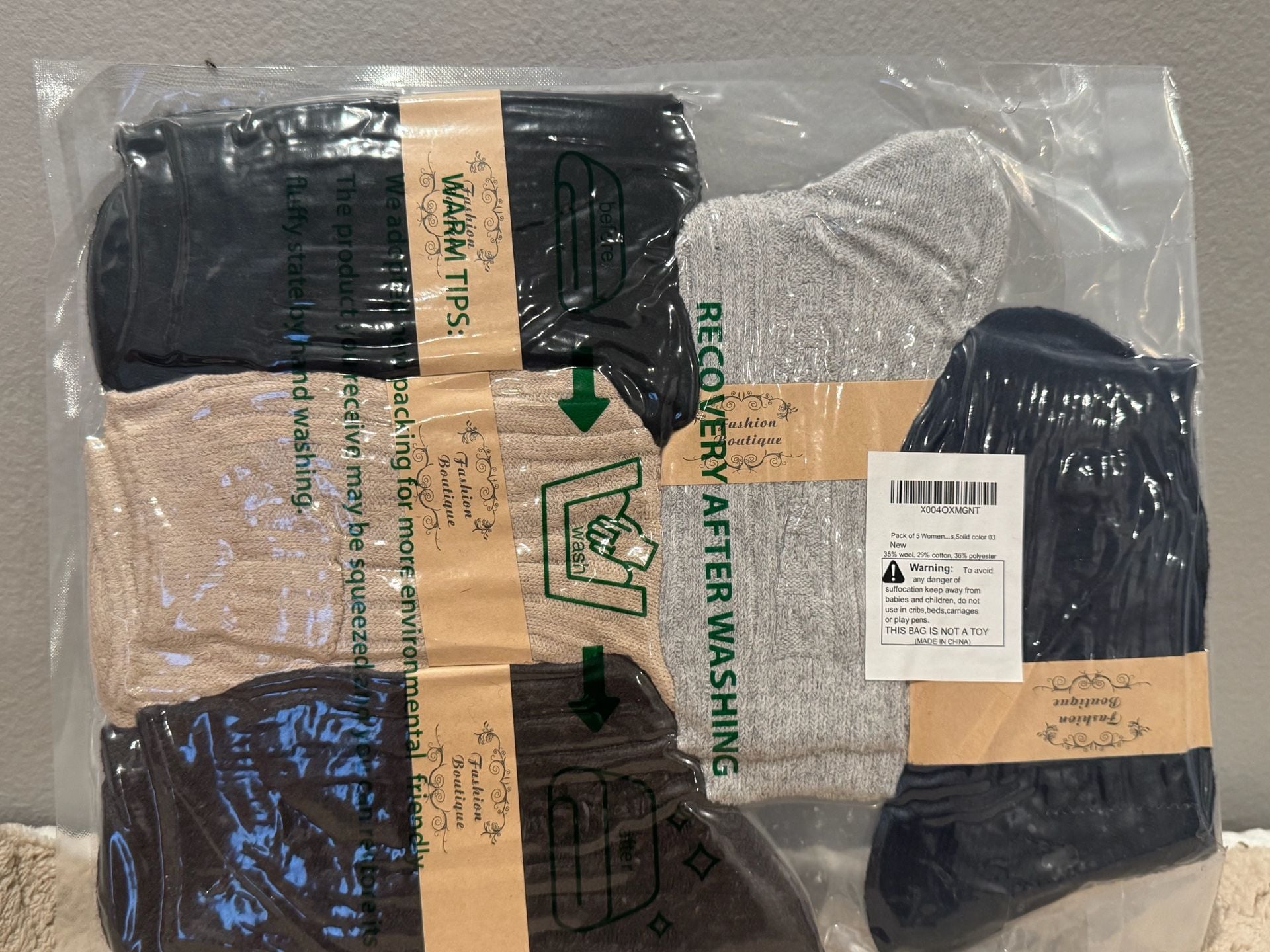 Fashion Boutique Women's Wool Blend Crew Socks 5-Pack 1