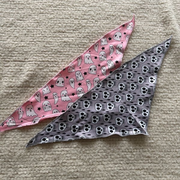 2 Pack Halloween Pet Bandana Scarf for Puppy Cat Ghost Skull Print