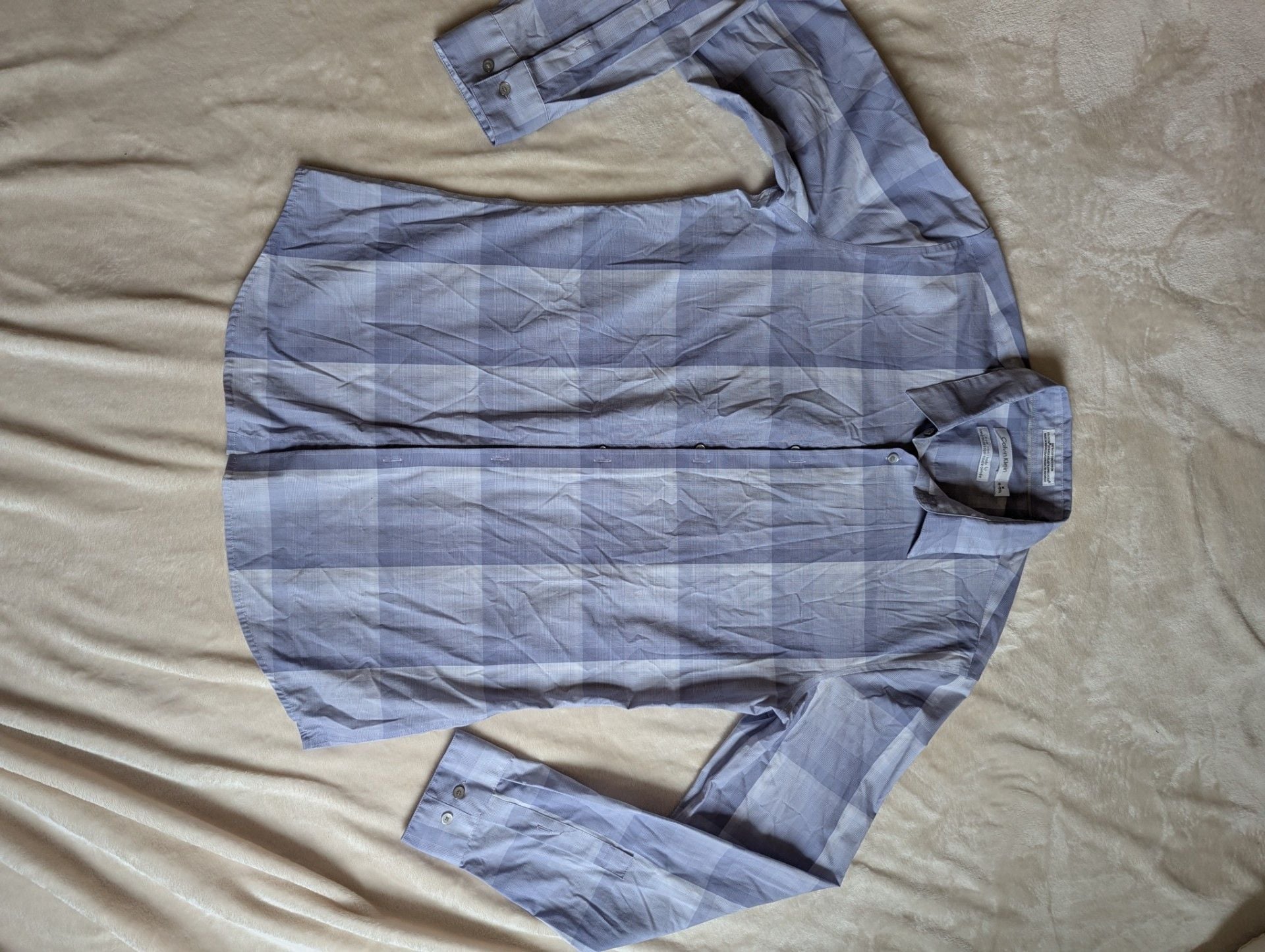Calvin Klein Non-Iron Body Fit Plaid Dress Shirt Size M 15-15.5 2