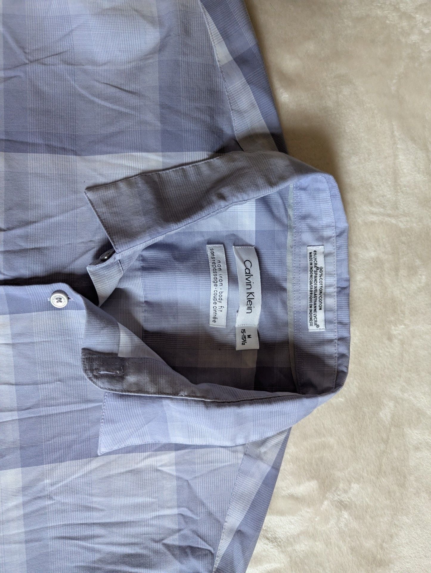 Calvin Klein Non-Iron Body Fit Plaid Dress Shirt Size M 15-15.5 3