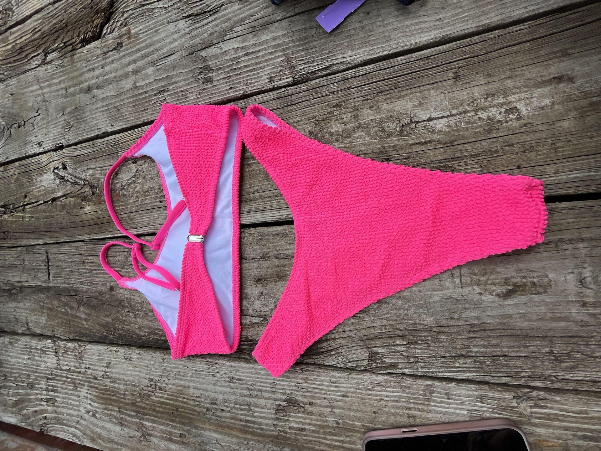 Neon Pink Crinkle Texture Bikini Set Size L 2