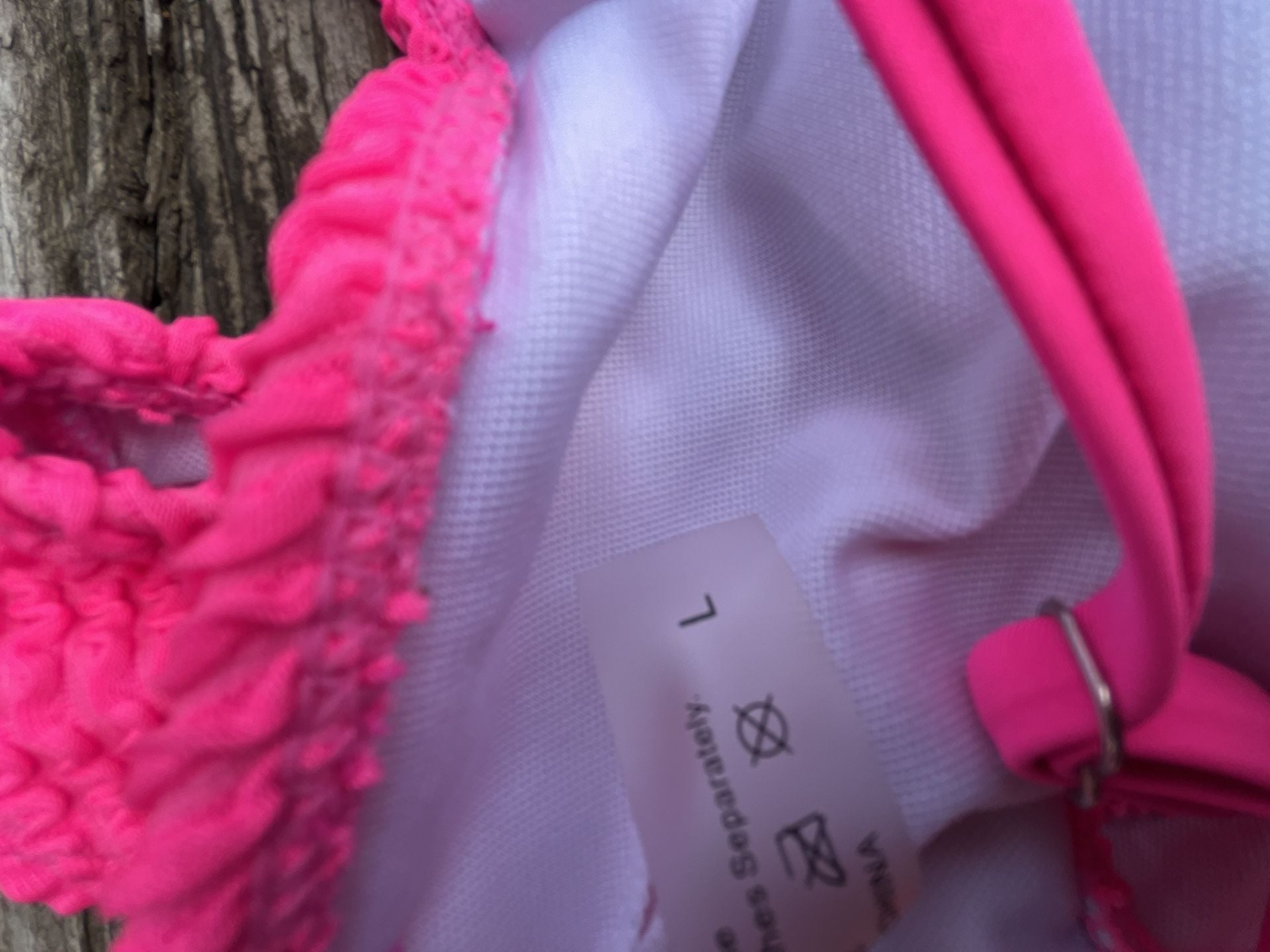 Neon Pink Crinkle Texture Bikini Set Size L 3