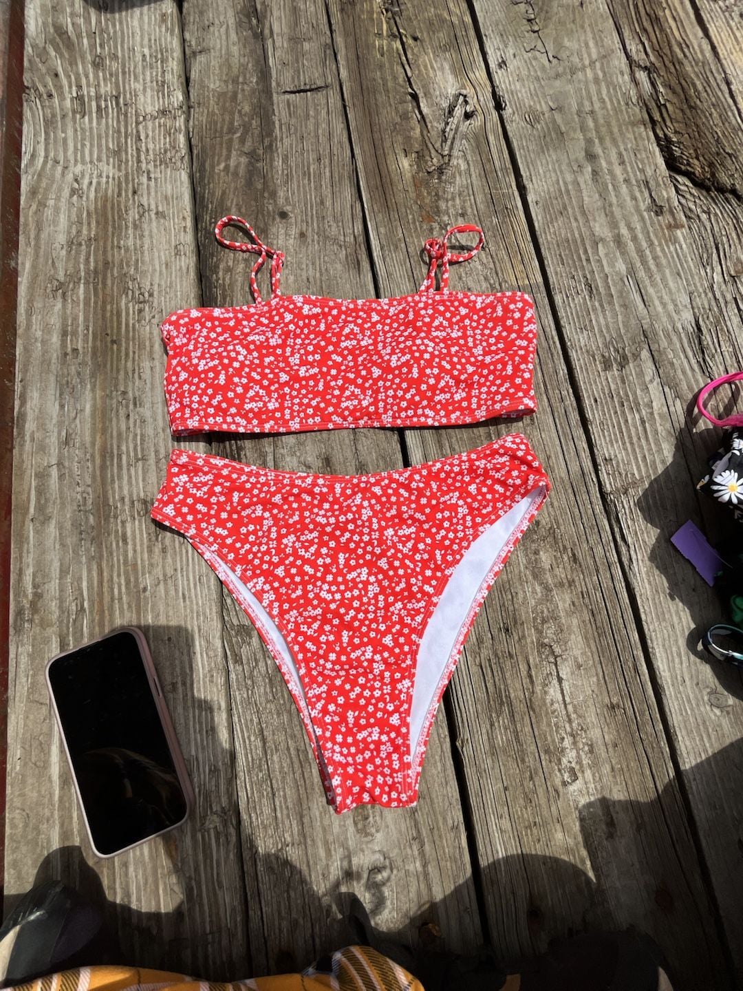 Red Floral Print High-Waisted Bikini Set Size M 1
