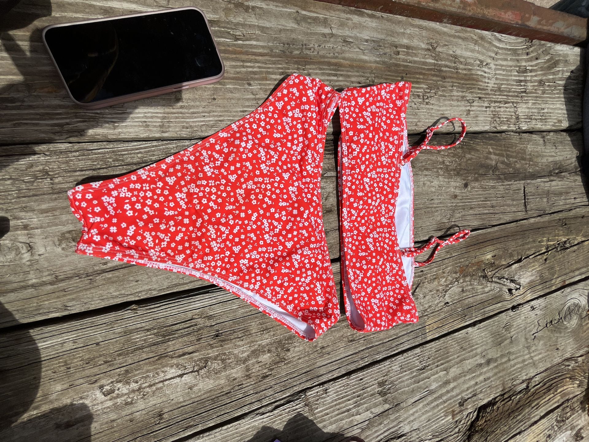 Red Floral Print High-Waisted Bikini Set Size M 2