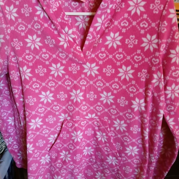 Kenni Pink and White Snowflake Heart Fleece Hoodie