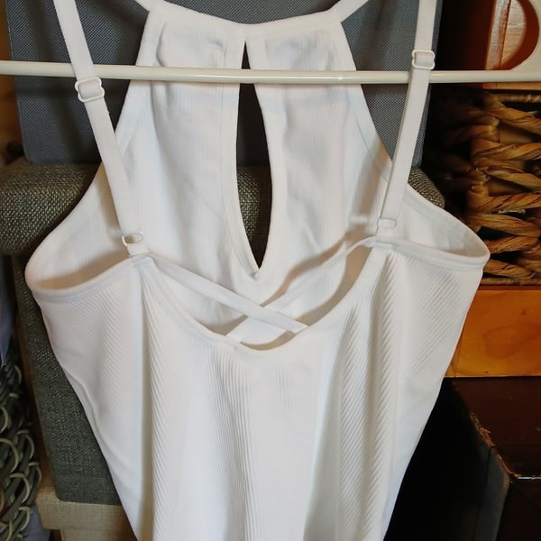Free People White Ribbed Halter Tank Top