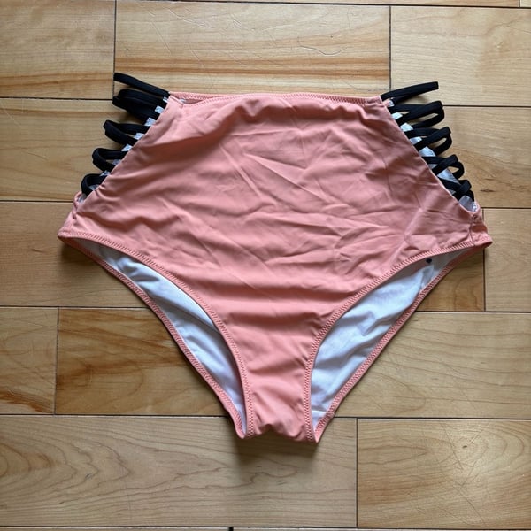 Victoria's Secret Pink High-Waisted Strappy Bikini Bottoms Peach Black