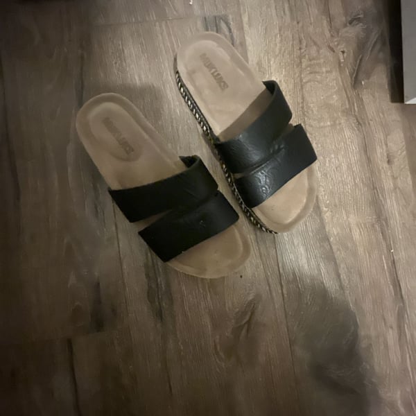 Muk Luks Black Double Strap Platform Slide Sandals 38