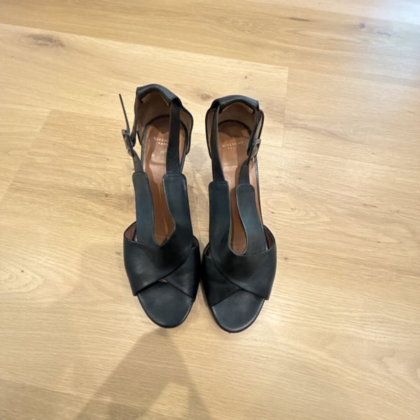 Givenchy Paris Black Leather Crisscross Ankle Strap Heels