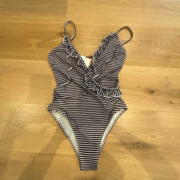 Solid & Striped The Nadine Seersucker Ruffle One-Piece Swimsuit