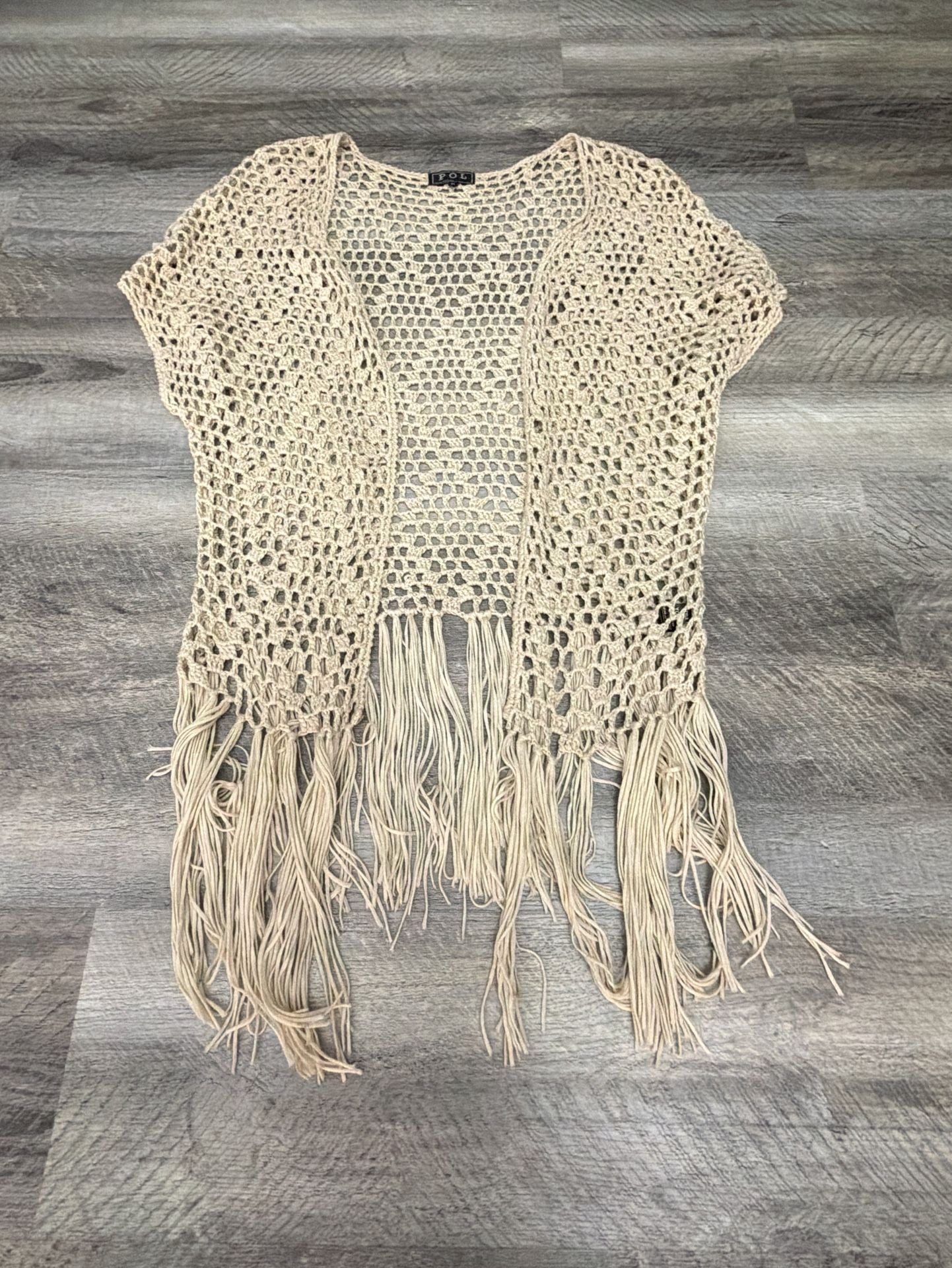 POL Crochet Fringe Vest Beige Size M 2