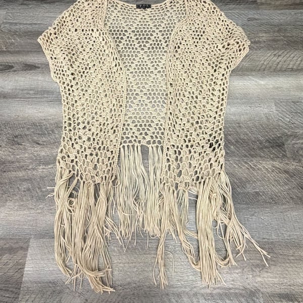 POL Crochet Fringe Vest Beige Size M