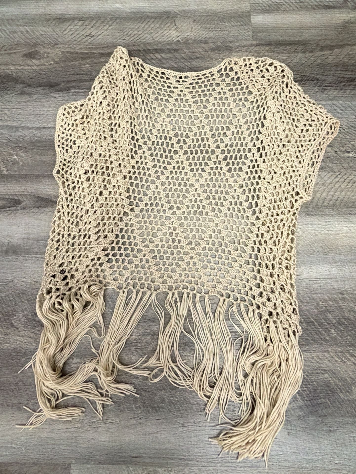 POL Crochet Fringe Vest Beige Size M 3