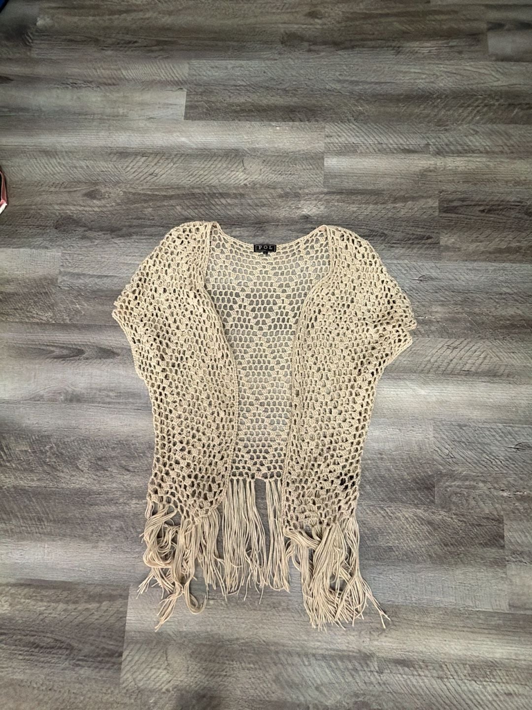 POL Crochet Fringe Vest Beige Size M 5