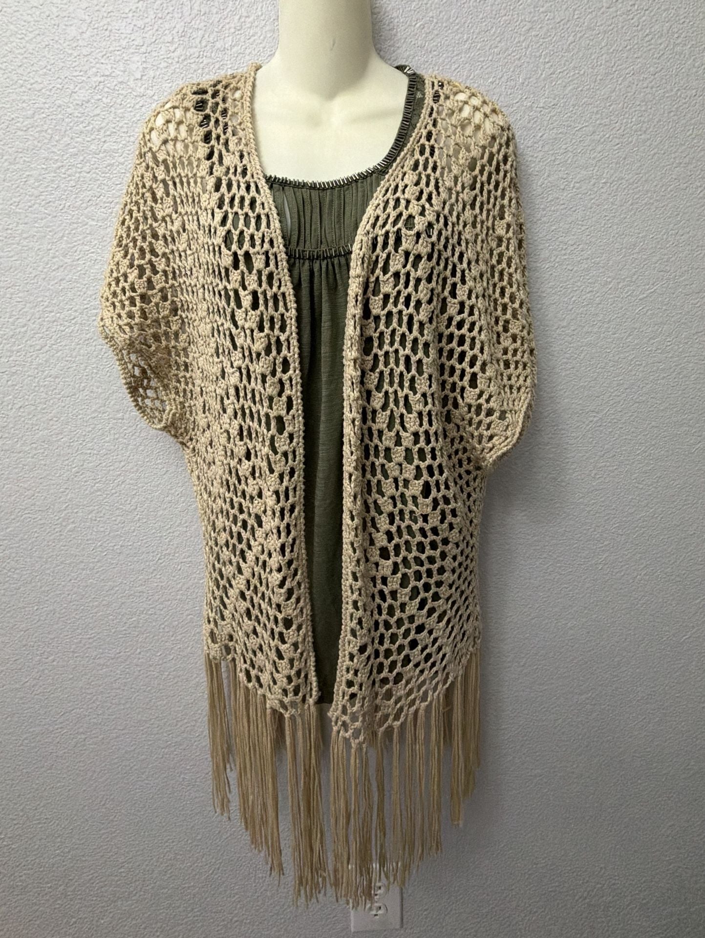 POL Crochet Fringe Vest Beige Size M 7