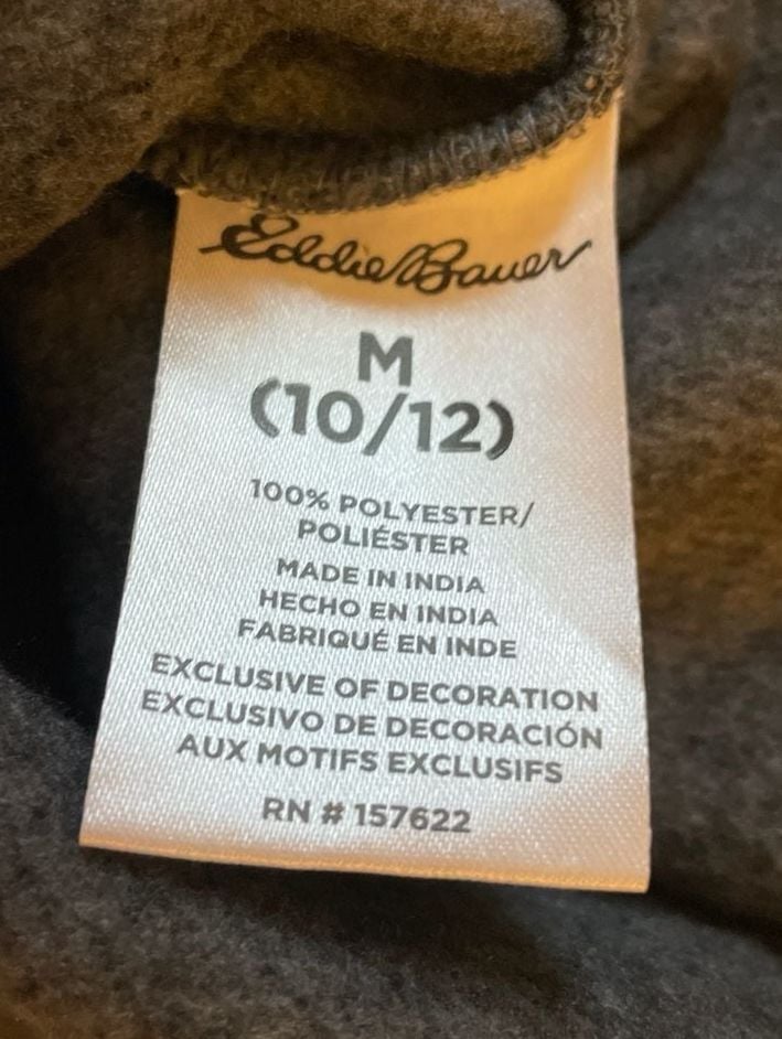 Eddie Bauer Kids M (10/12) Quarter-Zip Sweater Fleece Pullover Grey 8