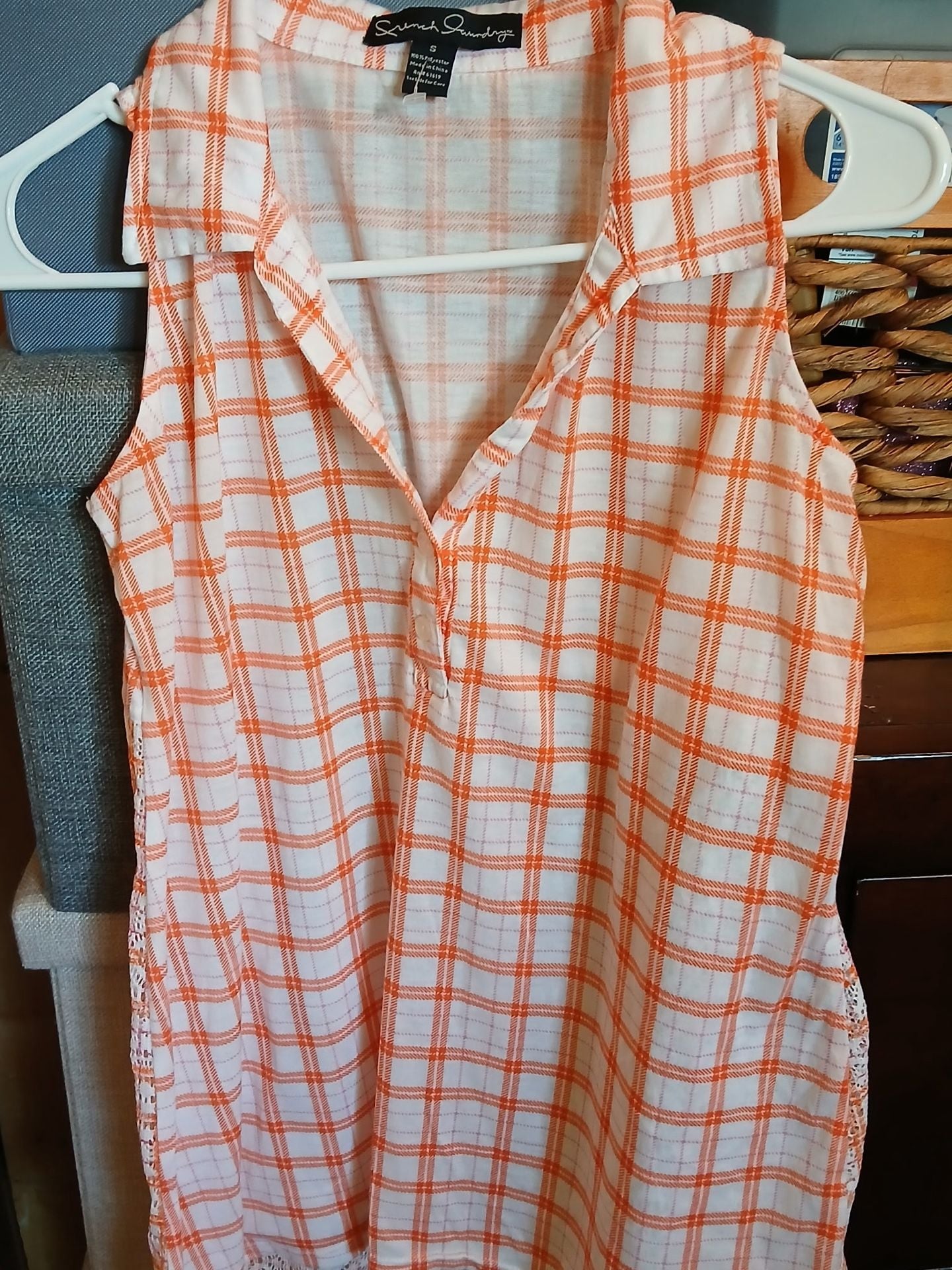 French Laundry Sleeveless Plaid Collared Blouse Size S 1