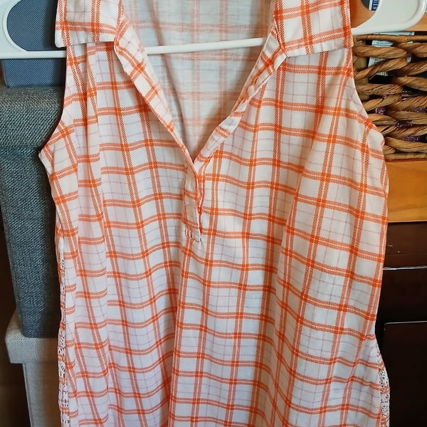 French Laundry Sleeveless Plaid Collared Blouse Size S