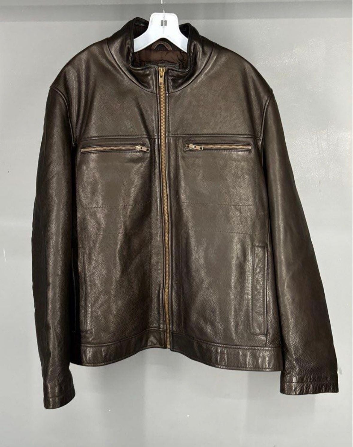 Cole Haan Men's Brown Leather Full Zip Jacket Size XL 2