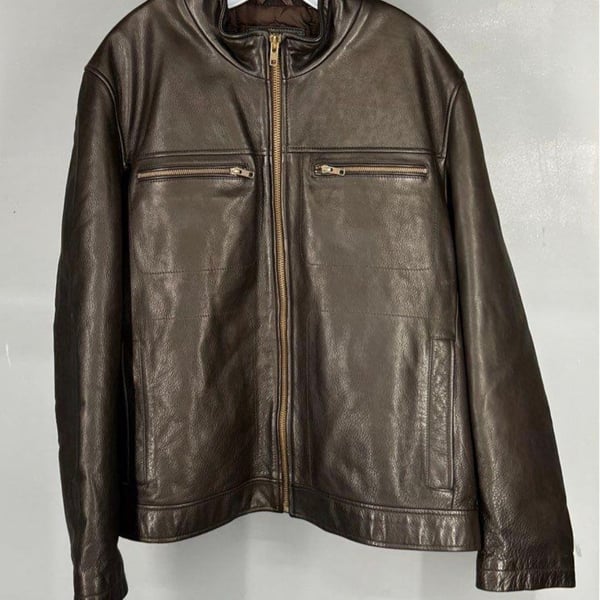 Cole Haan Men's Brown Leather Full Zip Jacket Size XL