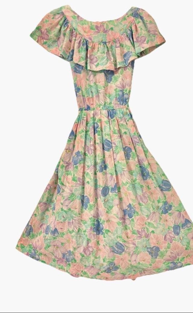 1980s Lanz Originals Garden Floral Dress in Pastel Watercolor 3
