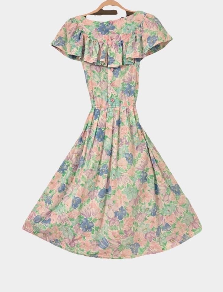 1980s Lanz Originals Garden Floral Dress in Pastel Watercolor 5