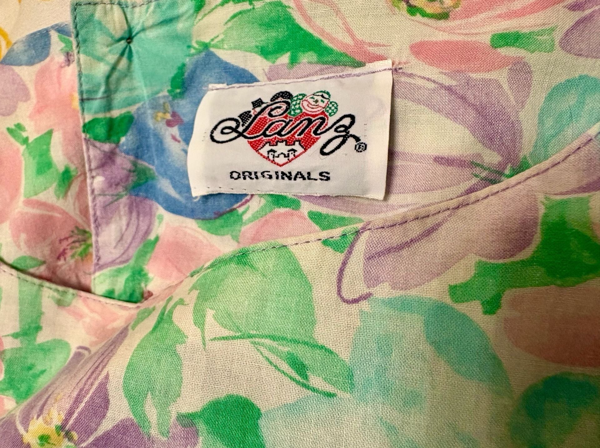 1980s Lanz Originals Garden Floral Dress in Pastel Watercolor 6