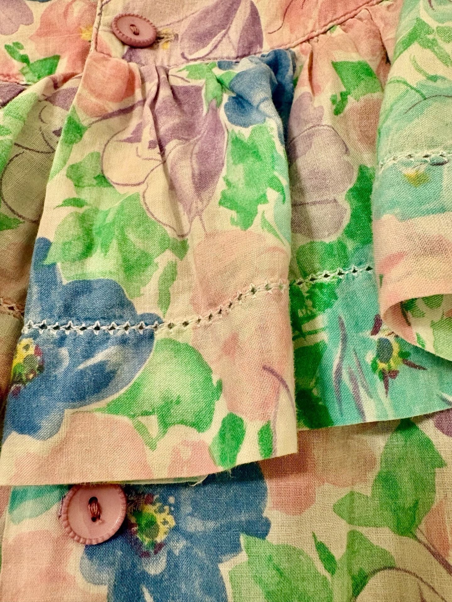 1980s Lanz Originals Garden Floral Dress in Pastel Watercolor 8